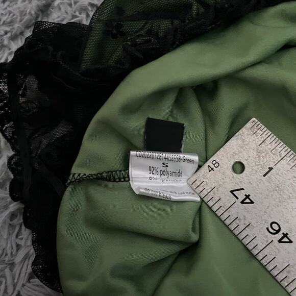 Cider Green Black Floral Mesh Two Piece Skirt Top Set Whimsygoth Emo Goth S/M - Picture 11 of 11